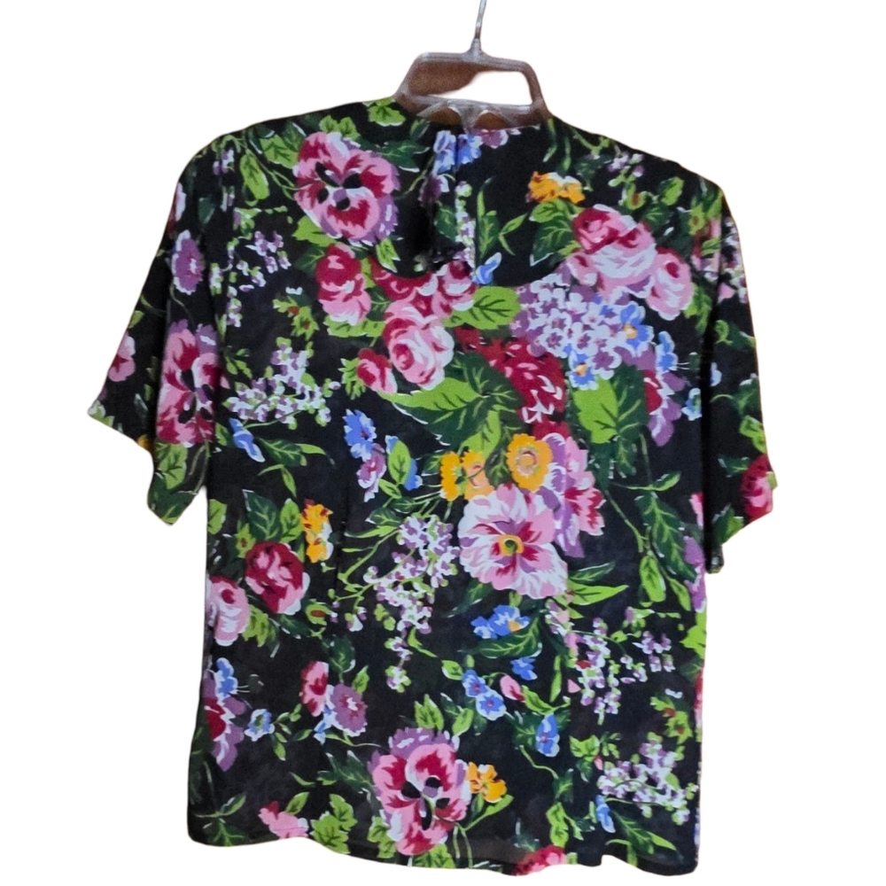 Vintage Nicola Sheer Floral Blouse Womens Size 10 Black Ruffle Collar Top - Picture 3 of 5